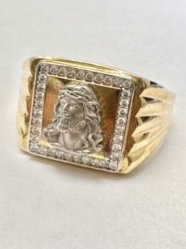 Men&#39;s rings with white Christ face/Zirc 10K