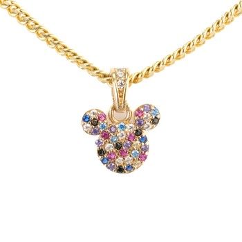 14K Yellow Gold Mouse Pendant  with Multicolor Zircon