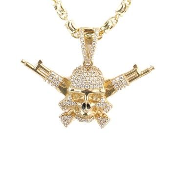14K Yellow Gold Skull Pendant with Zirconia