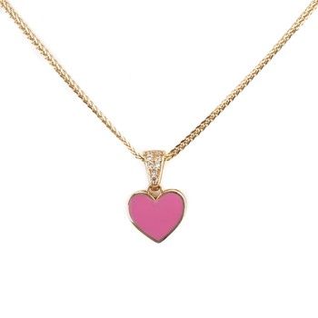 14K Yellow Gold Little pink Heart pendant with zirconia