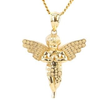 14K Yellow Gold guardian angel Pendant with zirconia