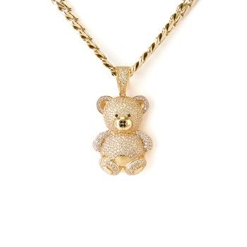 14K Yellow Gold Bear Pendant with CZ Zirconia Fine Jewelry Gift