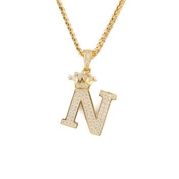 14K Yellow Gold Queen Letter N with Zirconia