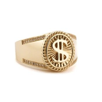 yellow gold Men&#39;s Ring Dollar design with Zirc 14K sz 12