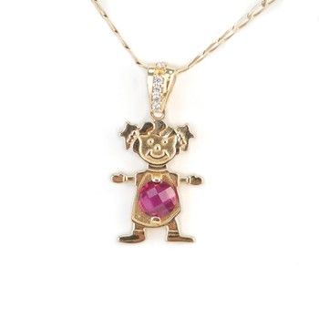 14K Yellow Gold Girl Pendant with Red Zircon