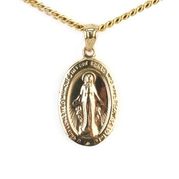 14K Yellow Gold Virgin Mary Pendant.