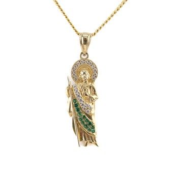 10K Yellow Gold St. Juda T. Pendant with Zirconia.