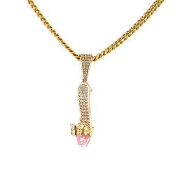 10K yellow Gold Pink Heel pendant With zirconia