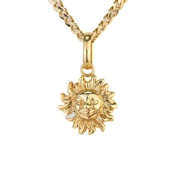 14K Yellow Gold Puff Sun Pendant with Zirconia Women&#39;s Charm Jewelry