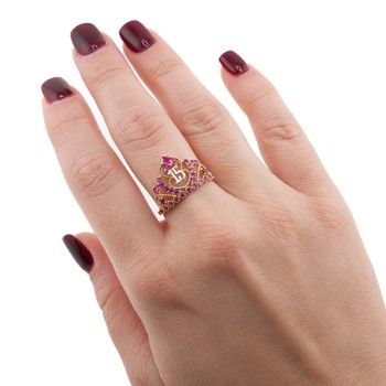 14K Yellow Gold 15teen Crown Pink Zirconia Ring Size 8 Women’s Fine Jewelry