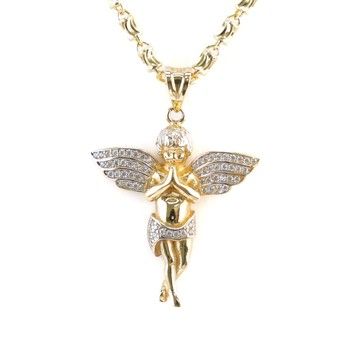 14K Yellow Gold Angel Pendant  with  Zirconia