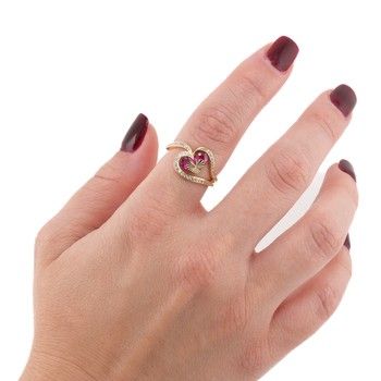 Anillo de Corazon Red. Zirc. Oro14k sise 7.5