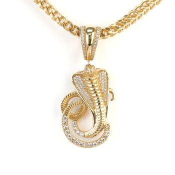 14K Yellow Gold Cobra Snake 3D Pendant with  Zirconia Fine Jewelry