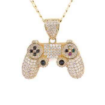 14K Yellow Gold Play Controller Pendant with zirconia