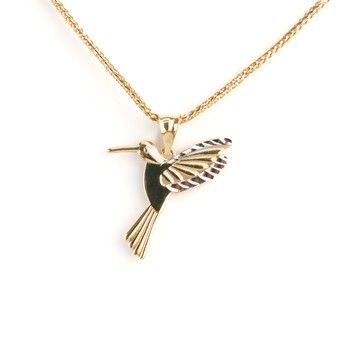 14K Yellow Gold hummingbird Pendant