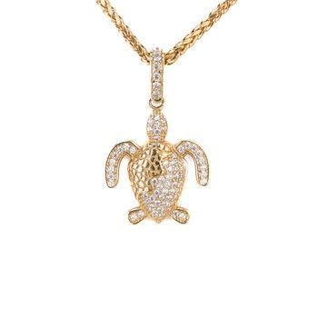 14K Yellow Gold Sea Turtle Pendant with Zirconia