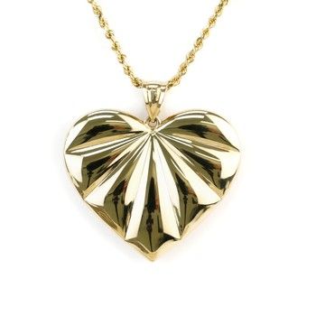 14K Yellow Gold Big Heart Pendant Necklace Fine Jewelry Women’s Charm