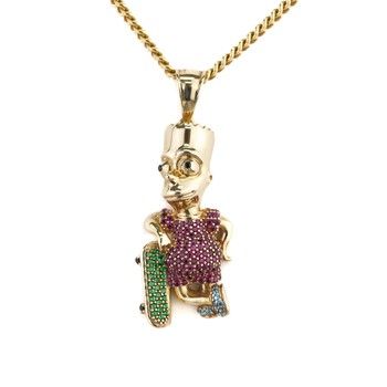 10K Yellow Gold Zirconia Simpson Pendant Cartoon Charm Fine Jewelry Gift