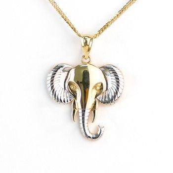 14K Yellow &amp; White Gold Elephant Pendant
