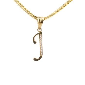 Oro 10K Yellow Gold Letter Pendant J with zirconia