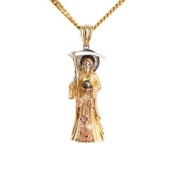 10K Three-Tone Gold St Death Pendant with Zirconia Unisex Charm Jewelry
