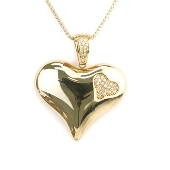 10K Yellow Gold Double Heart Pendant with  Zirconia Fine Jewelry Charm Gift