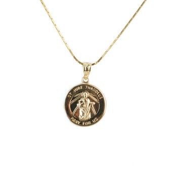 14K Yellow Gold St Jude Thaddeus Small Medal Pendant Catholic Religious Fine Jewelry