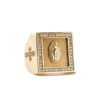 14K yellow gold Men&#39;s Ring with zirconia Design Virgin &amp; cruz Sz 10