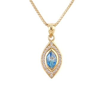 10K Yellow Gold Blue Evil Eye Zirconia Pendant Protection Charm.