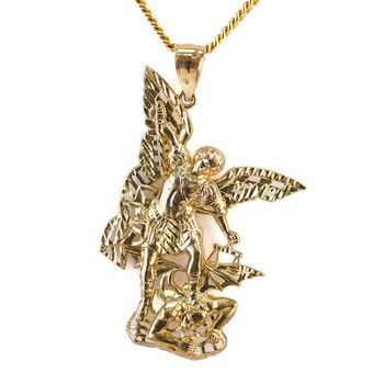 10K Yellow Gold San Miguel Archangel Pendant Religious Jewelry Men &amp; Women Gift