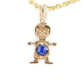 14K Yellow Gold Boy Pendant with Blue Zircon