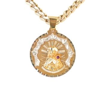 14K Yellow Gold St Barbara Medal Pendant Diamond Cut Religious Fine Jewelry