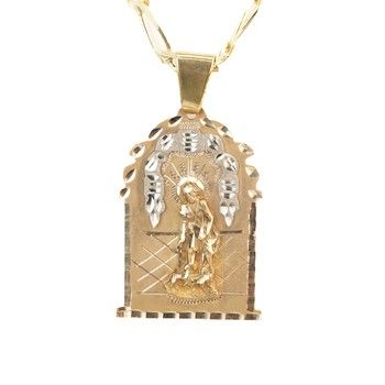 10K Yellow Gold Diamond Cut St Lazarus Pendant Religious Fine Jewelry