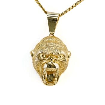 10K Yellow Gold Roaring Gorilla Pendant Animal Charm