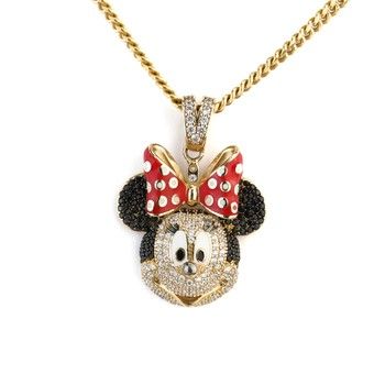 10K Yellow Gold Girl Mouse Pendant with zirconia