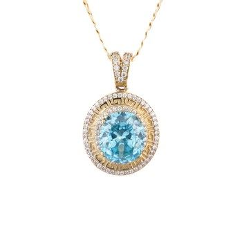 10K Yellow Gold Pendant Blue stone design with zirconia