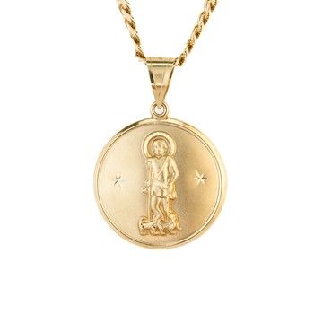 10K Yellow Gold Saint Lazarus Puff Medal Pendant Religious Fine Jewelry