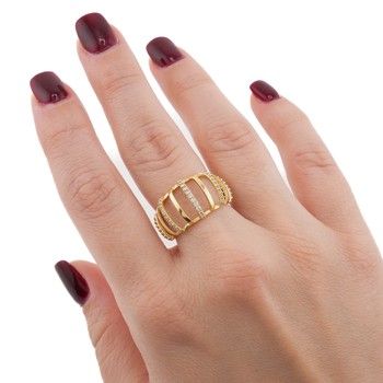 14K Yellow Gold Women&#39;s Ring  Wires &amp; Zirconia Size 7 Fine Jewelry