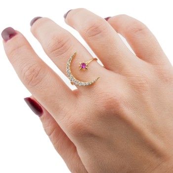 Anillo Media Luna Zirc. Oro14k