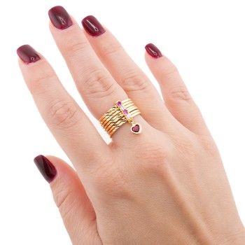 14K Yellow Gold Semanario Rings Set with Zirconia Size 7 Women&#39;s Fine Jewelry