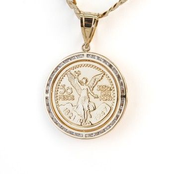 14K Yellow Gold Centenario Pendant with Zirconia