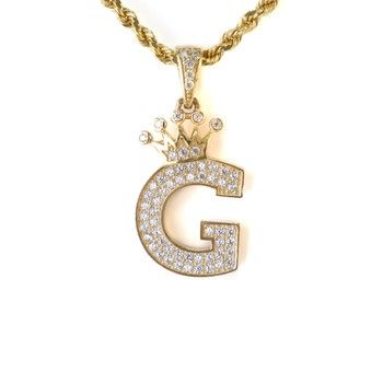 14K Yellow Gold King Letter G with Zirconia.