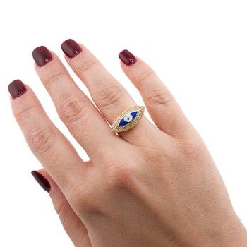 Anillo Dama Ojo Turco Blue Zirc  Oro14k
