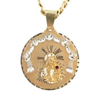 10K Yellow Gold Diamond Cut Saint Barbara Circle Pendant Religious Catholic Charm Jewelry