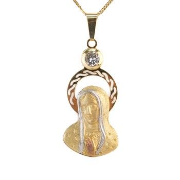 10K Yellow Gold Praying Virgin Mary Pendant with CZ Zirconia  Women&#39;s Jewelry Charm Gift