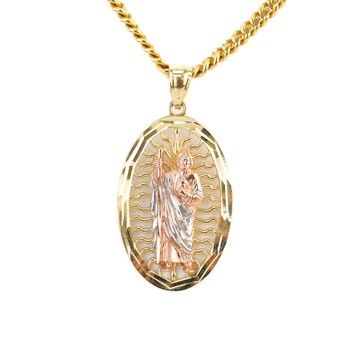 14K 3 Tone Gold St Jude Pendant Catholic Religious Fine Jewelry Gift