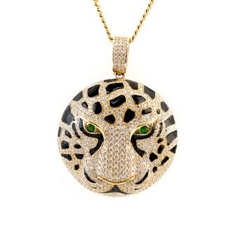 14K Yellow Gold Tiger Round Zirconia Pendant Animal Charm Fine Jewelry Gift