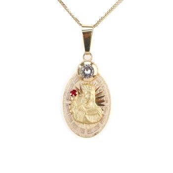 14K Yellow Gold Santa Barbara Pendant with Zirconia Religious Fine Jewelry