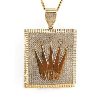 10K Yellow Gold Crown Square Pendant Charm Royal Mens Jewelry
