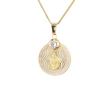 14K Yellow Gold Virgen Caridad del Cobre Round Pendant Catholic Religious Fine Jewelry